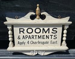 Original Wooden Advertising Sign Rooms & Apartments Apply 4 Charlesgate East