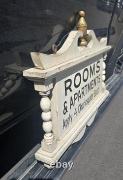 Original Wooden Advertising Sign Rooms & Apartments Apply 4 Charlesgate East