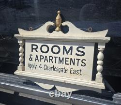 Original Wooden Advertising Sign Rooms & Apartments Apply 4 Charlesgate East