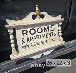 Original Wooden Advertising Sign Rooms & Apartments Apply 4 Charlesgate East