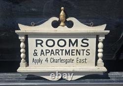 Original Wooden Advertising Sign Rooms & Apartments Apply 4 Charlesgate East