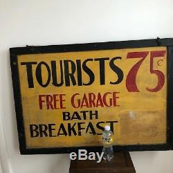 Original double sided Antique 1920's Tourist sign breakfast bath Finger Lakes