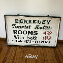 Original double sided Wood 1930's Berkeley California Tourist Hotel Rooms Sign