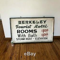 Original double sided Wood 1930's Berkeley California Tourist Hotel Rooms Sign