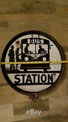 Original public service bus stop station 16 porcelain enamel double sided sign