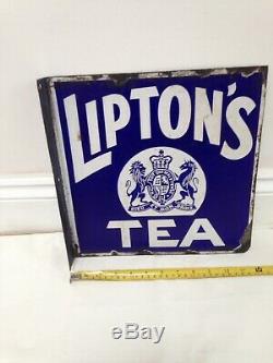 Origional Blue Liptons Tea Enamel Sign Double Sided With Flange