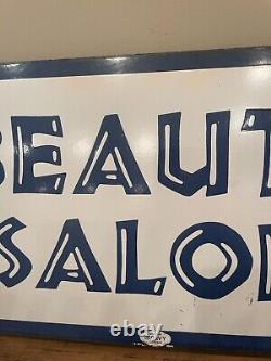 Outstanding Vintage Marvy #1222 Beauty Salon Double Sided Porcelain Flange Sign