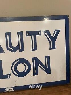 Outstanding Vintage Marvy #1222 Beauty Salon Double Sided Porcelain Flange Sign