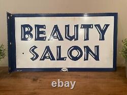 Outstanding Vintage Marvy #1222 Beauty Salon Double Sided Porcelain Flange Sign