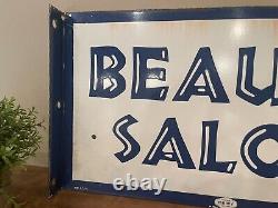 Outstanding Vintage Marvy #1222 Beauty Salon Double Sided Porcelain Flange Sign