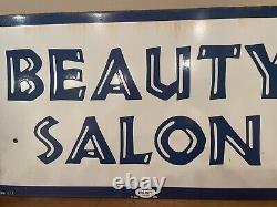 Outstanding Vintage Marvy #1222 Beauty Salon Double Sided Porcelain Flange Sign