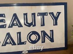 Outstanding Vintage Marvy #1222 Beauty Salon Double Sided Porcelain Flange Sign