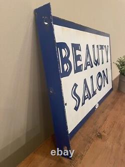 Outstanding Vintage Marvy #1222 Beauty Salon Double Sided Porcelain Flange Sign