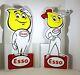 Pair 1950's Esso Motor Oil Drop Boy & Girl Double Sided Metal Signs Gas Oil 24