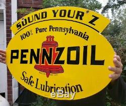PENNZOIL LARGE, HEAVY, DOUBLE SIDED PORCELAIN SIGN, (DATED 1947) 31x 21