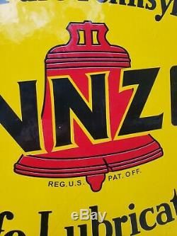 PENNZOIL LARGE, HEAVY, DOUBLE SIDED PORCELAIN SIGN, (DATED 1947) 31x 21
