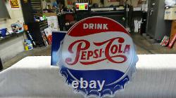PEPSI COLA DOUBLE SIDED METAL ADVERTISING FLANGE SIGN (14x 14) NEAR MINT