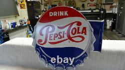 PEPSI COLA DOUBLE SIDED METAL ADVERTISING FLANGE SIGN (14x 14) NEAR MINT