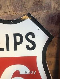 PHILLIPS 66 PORCELAIN ADVERTISING DOUBLE SIDED GAS SIGN Rare Station Oil Vintage