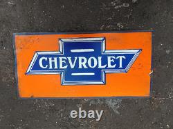 PORCELAIN CHEVROLET ENAMEL DOUBLE SIDED SIGN 24x10 INCHES