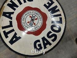 PORCELAIN ENAMEL DOUBLE SIDED SIGN 30x30 INCH ATLANTIC GASOLINE APPROX
