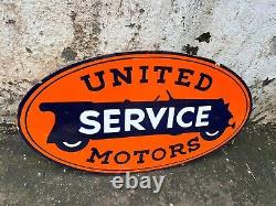 PORCELAIN ENAMEL DOUBLE SIDED SIGN 40x20 INCH UNITED SERVICE MOTORS