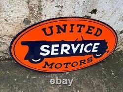 PORCELAIN ENAMEL DOUBLE SIDED SIGN 40x20 INCH UNITED SERVICE MOTORS