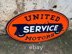 PORCELAIN ENAMEL DOUBLE SIDED SIGN 40x20 INCH UNITED SERVICE MOTORS
