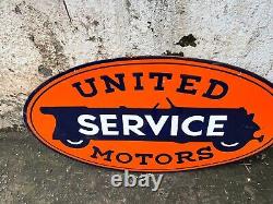 PORCELAIN ENAMEL DOUBLE SIDED SIGN 40x20 INCH UNITED SERVICE MOTORS