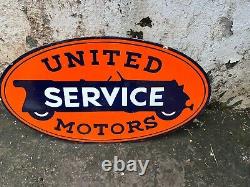 PORCELAIN ENAMEL DOUBLE SIDED SIGN 40x20 INCH UNITED SERVICE MOTORS