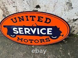 PORCELAIN ENAMEL DOUBLE SIDED SIGN 40x20 INCH UNITED SERVICE MOTORS