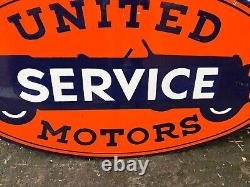 PORCELAIN ENAMEL DOUBLE SIDED SIGN 40x20 INCH UNITED SERVICE MOTORS