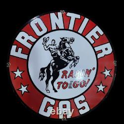 PORCELIAN FRONTIER GAS ENAMEL SIGN SIZE 36x36 INCHES DOUBLE SIDED
