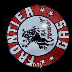 PORCELIAN FRONTIER GAS ENAMEL SIGN SIZE 36x36 INCHES DOUBLE SIDED