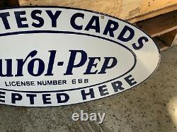 PUROL PEP GASOLINE HEAVY, DOUBLE SIDED PORCELAIN SIGN (25x 12.5) NEAR MINT