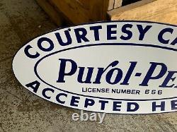 PUROL PEP GASOLINE HEAVY, DOUBLE SIDED PORCELAIN SIGN (25x 12.5) NEAR MINT