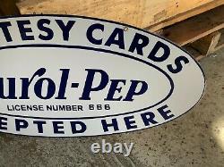 PUROL PEP GASOLINE HEAVY, DOUBLE SIDED PORCELAIN SIGN (25x 12.5) NEAR MINT