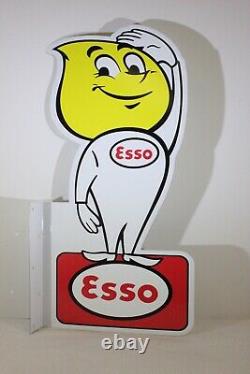 Pair 1960 Esso Motor Oil Drop Boy & Girl Double Sided Metal Signs Gas Oil 24