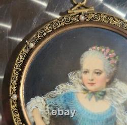 Pair Antique Portraits Miniature Signed Nattier Fancy Cases Double Sided French