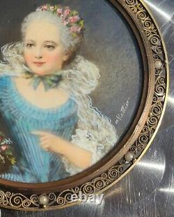 Pair Antique Portraits Miniature Signed Nattier Fancy Cases Double Sided French