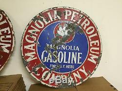 Pair Of Magnolia Petrolum Gasoline & Oil Double Sided Porcelain Gas Pump Signs
