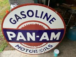 Pan Am Gasoline X-large, Heavy Double Sided Porcelain Dealer Sign (42 Inch)