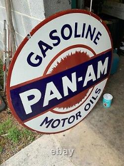 Pan Am Gasoline X-large, Heavy Double Sided Porcelain Dealer Sign (42 Inch)