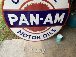 Pan Am Gasoline X-large, Heavy Double Sided Porcelain Dealer Sign (42 Inch)