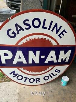 Pan Am Gasoline X-large, Heavy Double Sided Porcelain Dealer Sign (42 Inch)