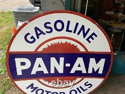 Pan Am Gasoline X-large, Heavy Double Sided Porcelain Dealer Sign (42 Inch)