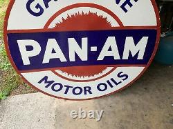 Pan Am Gasoline X-large, Heavy Double Sided Porcelain Dealer Sign (42 Inch)