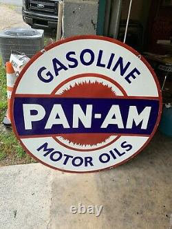 Pan Am Gasoline X-large, Heavy Double Sided Porcelain Dealer Sign (42 Inch)