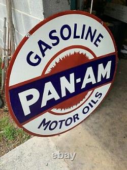 Pan Am Gasoline X-large, Heavy Double Sided Porcelain Dealer Sign (42 Inch)