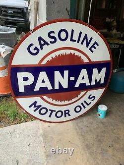 Pan Am Gasoline X-large, Heavy Double Sided Porcelain Dealer Sign (42 Inch)